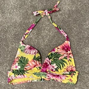Cute yellow floral halter bikini top